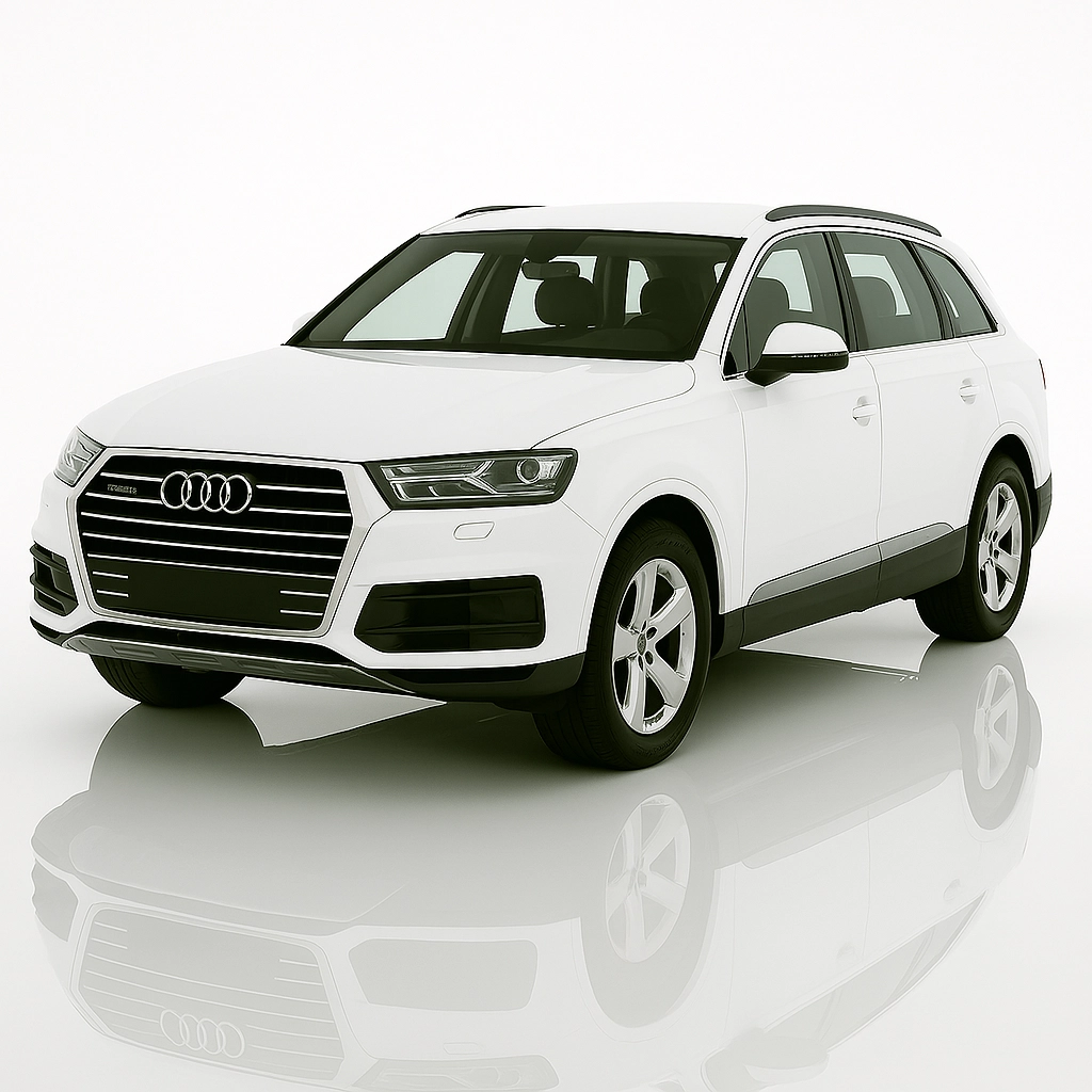 Audi Q7 powerful stance with bold grille and LED lights