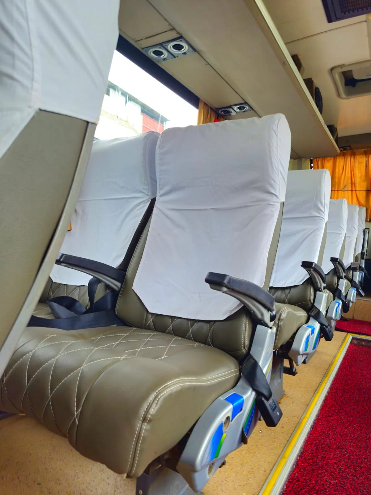 Interior View of Travel Van Wide Cabin Space and Digital Board