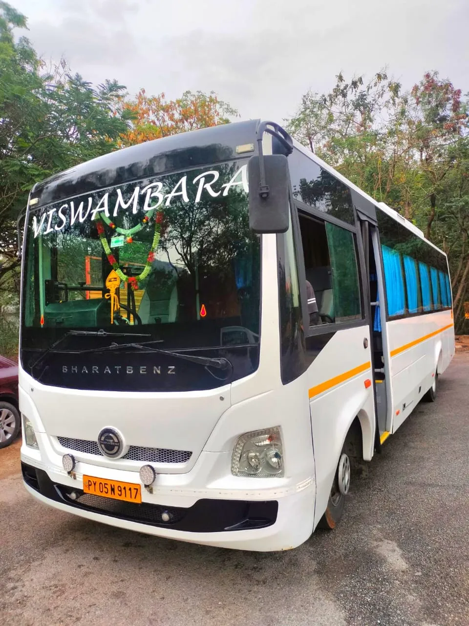Comfortable 35 seater bus with digital board inside