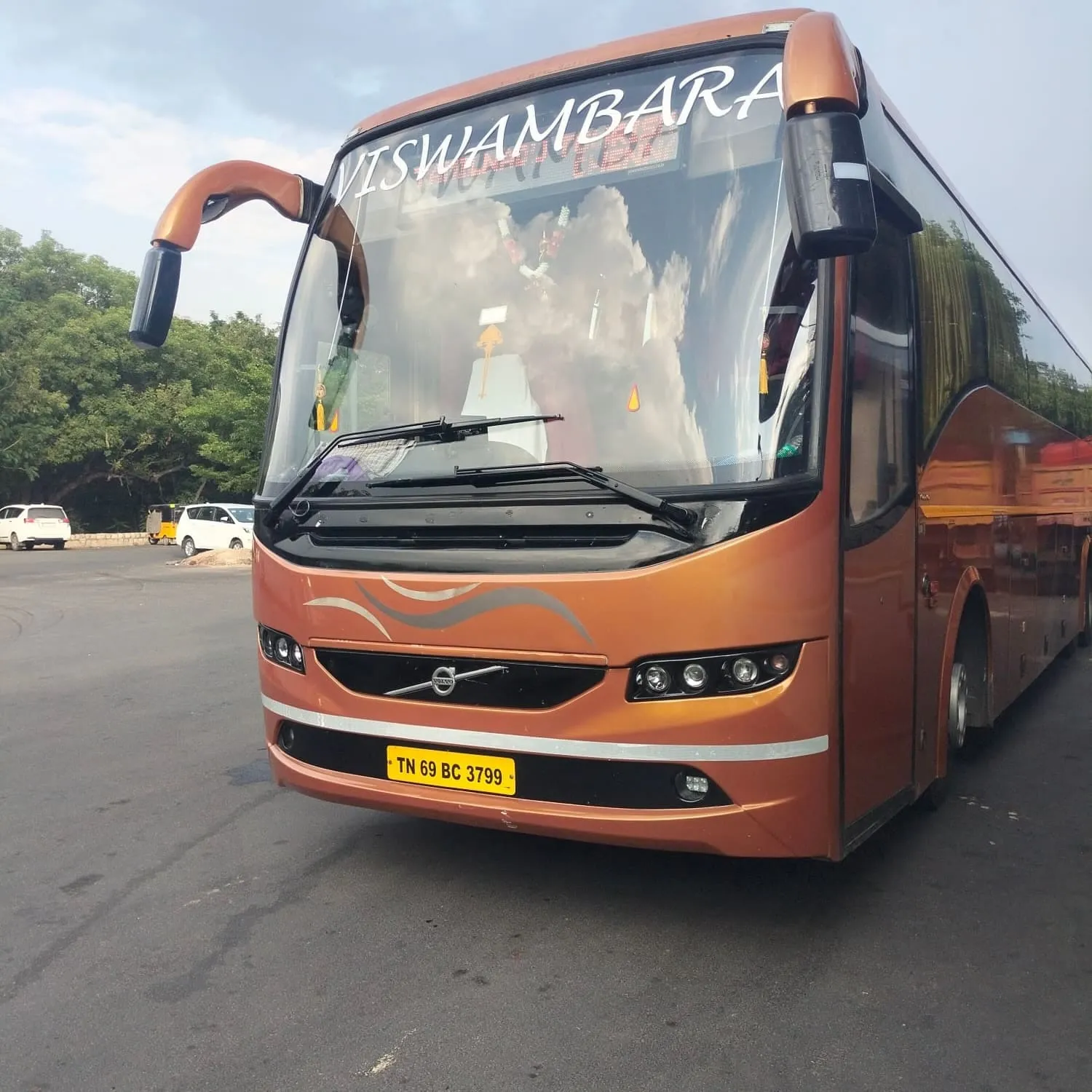 Interior of 49 seater bus with display and AC